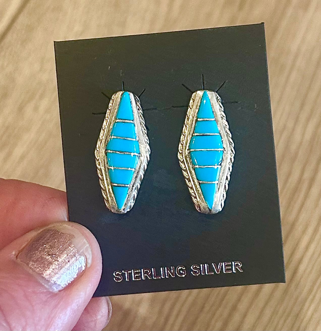 Diamond Shape Turquoise Silver Studs