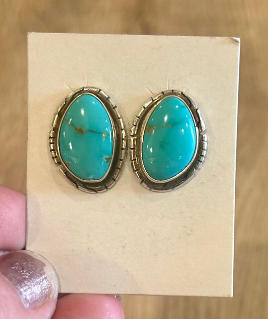 Large Oval Turquoise Silver Studs