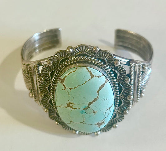 Large Turquoise Silver Cuff Bracelet