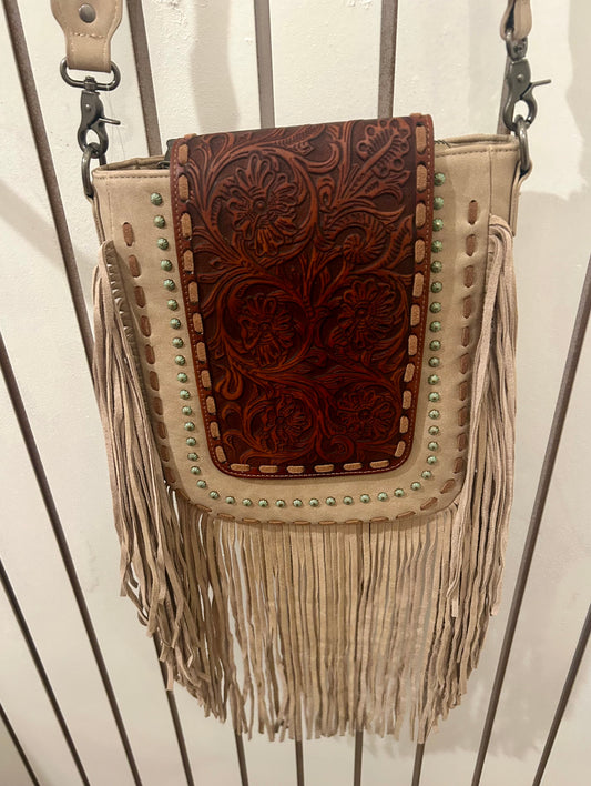 Fringe Rose Leather Crossbody