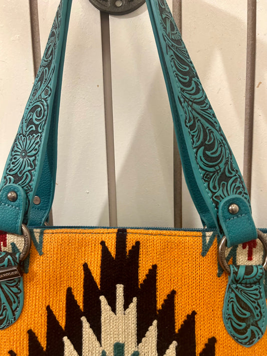 Southwestern Blue Vegan Leather Tote