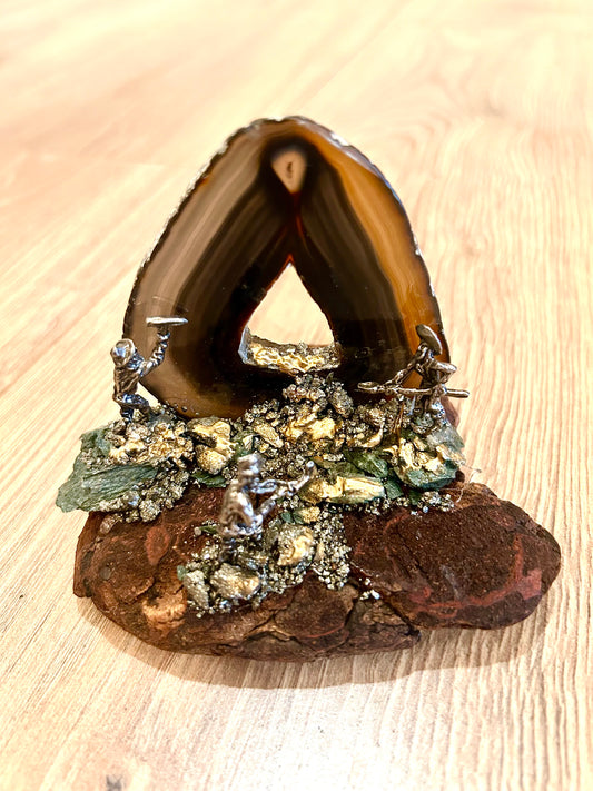 Agate Miners on Pyrite Sculpture