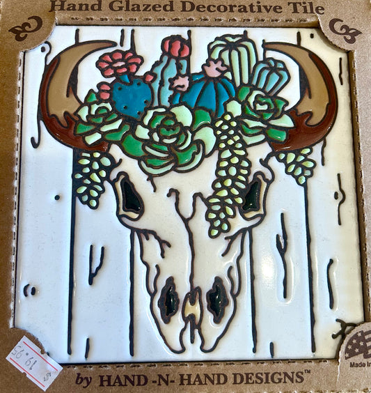 Skull Hand Glazed Decorative Tile